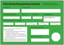 Muster des Handwerkerparkausweises Muster HWPA Modell NRW